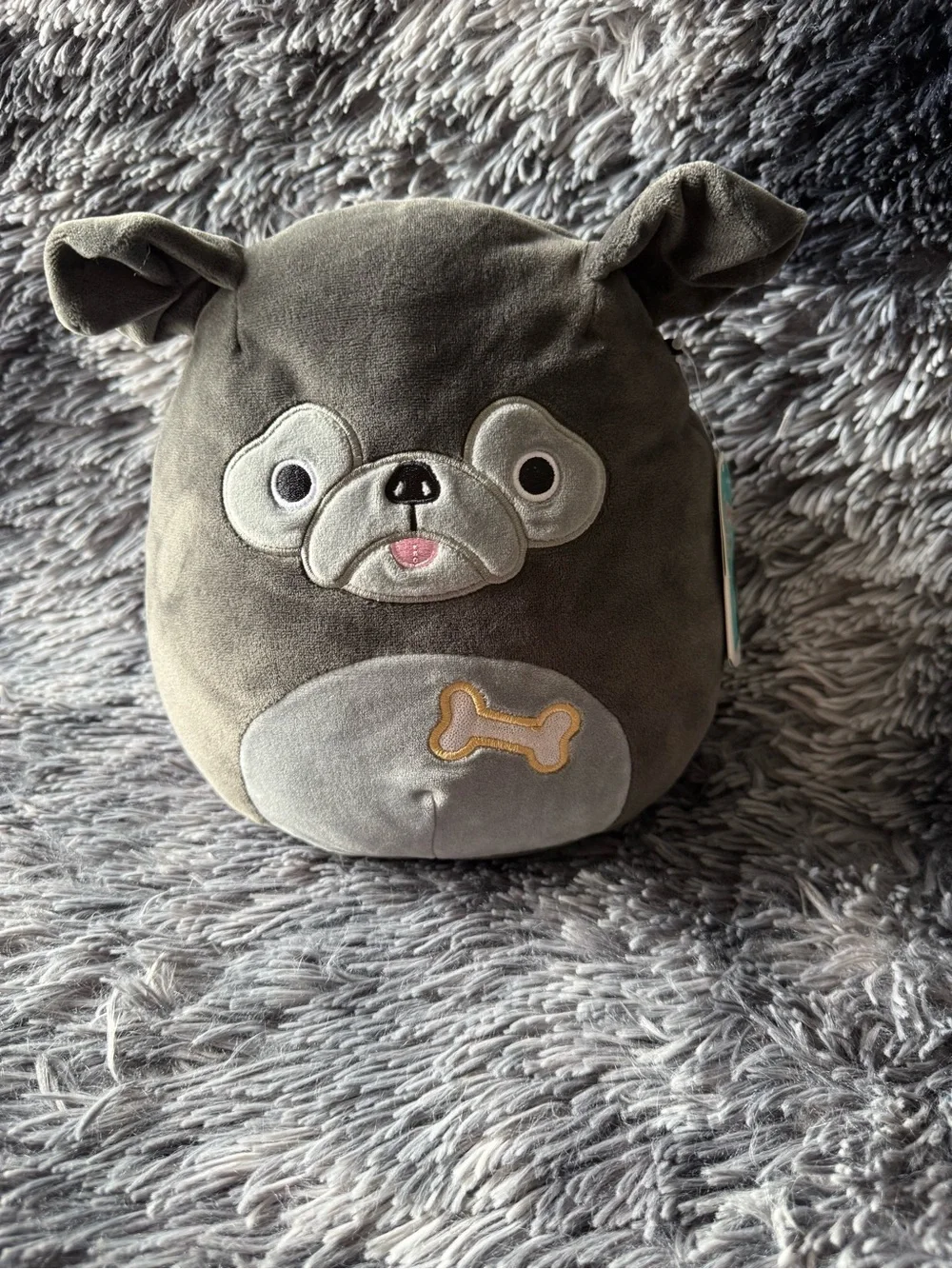 Squishmallows Bongo Gray Plush Dog Toy with Embroidered Bone
